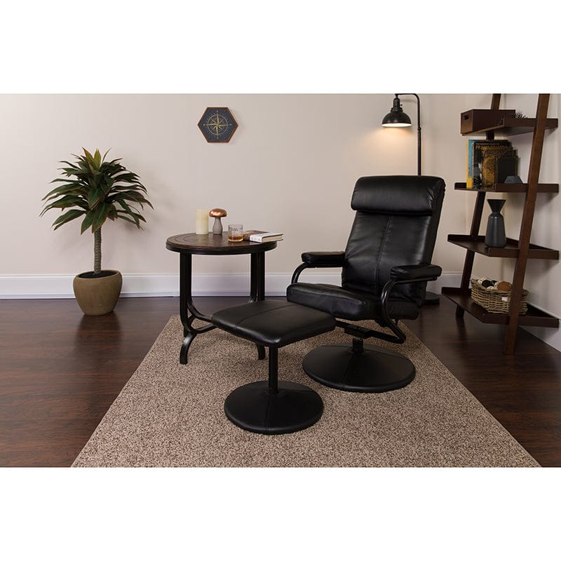Contemporary Multi-Position Headrest Recliner and Ottoman with Wrapped Base in Black LeatherSoft - BT-7863-BK-GG A-Z Store Nadia