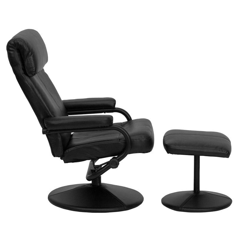 Contemporary Multi-Position Headrest Recliner and Ottoman with Wrapped Base in Black LeatherSoft - BT-7863-BK-GG A-Z Store Nadia
