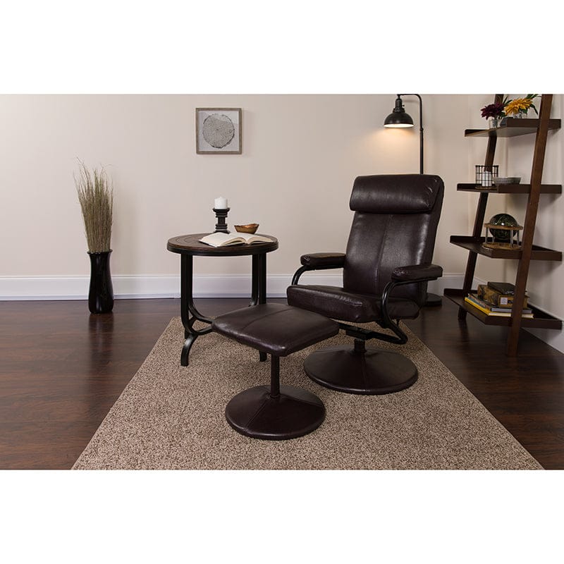 Contemporary Multi-Position Headrest Recliner and Ottoman with Wrapped Base in Black LeatherSoft - BT-7863-BK-GG A-Z Store Nadia