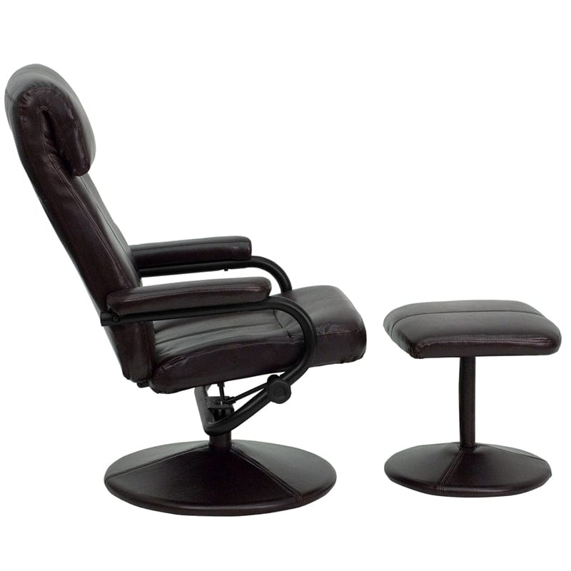 Contemporary Multi-Position Headrest Recliner and Ottoman with Wrapped Base in Black LeatherSoft - BT-7863-BK-GG A-Z Store Nadia