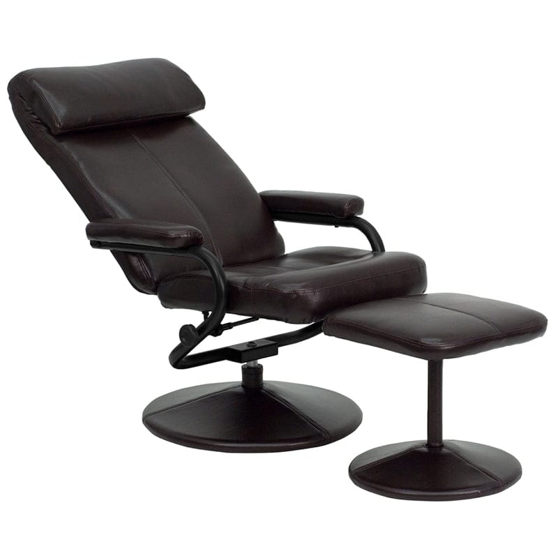 Contemporary Multi-Position Headrest Recliner and Ottoman with Wrapped Base in Black LeatherSoft - BT-7863-BK-GG A-Z Store Nadia
