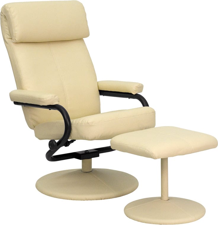Contemporary Multi-Position Headrest Recliner and Ottoman with Wrapped Base in Black LeatherSoft - BT-7863-BK-GG A-Z Store Nadia