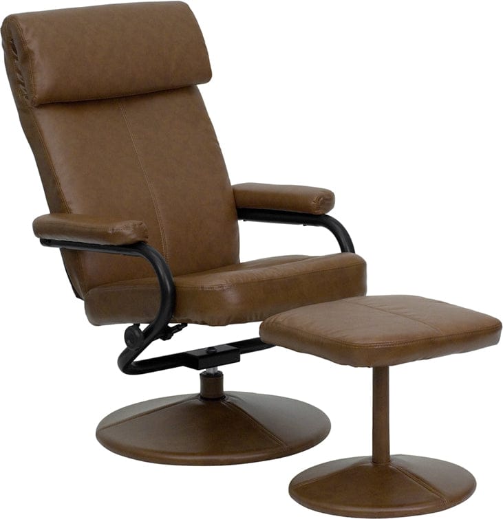 Contemporary Multi-Position Headrest Recliner and Ottoman with Wrapped Base in Black LeatherSoft - BT-7863-BK-GG A-Z Store Nadia