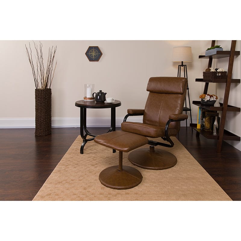 Contemporary Multi-Position Headrest Recliner and Ottoman with Wrapped Base in Black LeatherSoft - BT-7863-BK-GG A-Z Store Nadia