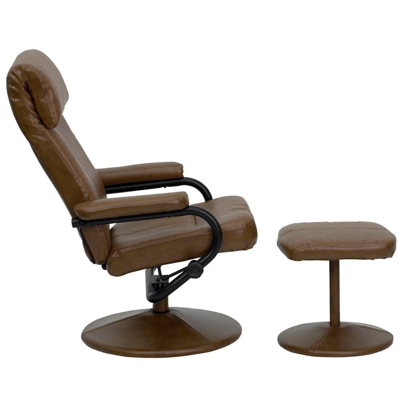 Contemporary Multi-Position Headrest Recliner and Ottoman with Wrapped Base in Black LeatherSoft - BT-7863-BK-GG A-Z Store Nadia