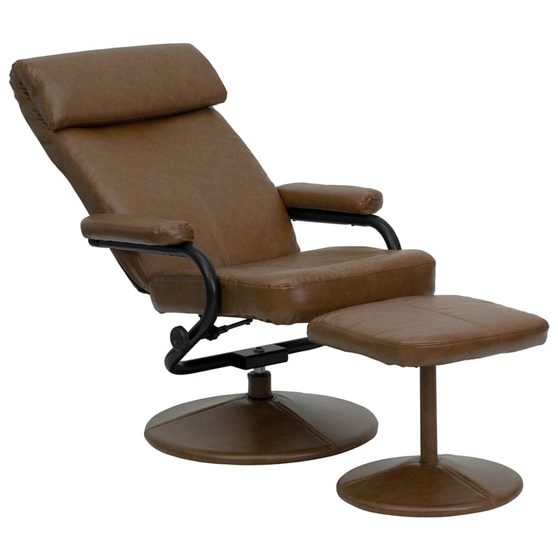 Contemporary Multi-Position Headrest Recliner and Ottoman with Wrapped Base in Black LeatherSoft - BT-7863-BK-GG A-Z Store Nadia