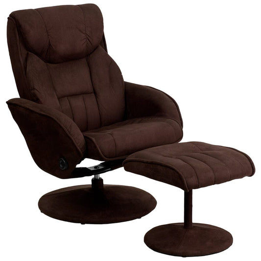 Contemporary Multi-Position Recliner and Ottoman with Circular Wrapped Base in Brown Microfiber - BT-7895-MIC-PINPOINT-GG A-Z Store Nadia