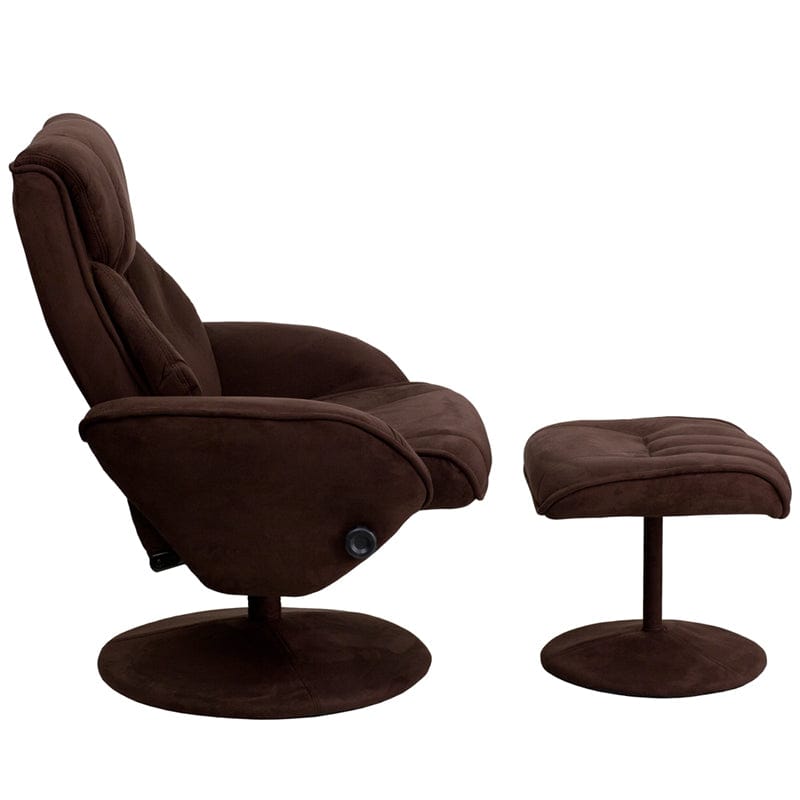 Contemporary Multi-Position Recliner and Ottoman with Circular Wrapped Base in Brown Microfiber - BT-7895-MIC-PINPOINT-GG FLASHMEGA