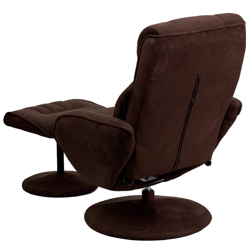 Contemporary Multi-Position Recliner and Ottoman with Circular Wrapped Base in Brown Microfiber - BT-7895-MIC-PINPOINT-GG A-Z Store Nadia