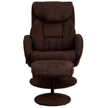 Contemporary Multi-Position Recliner and Ottoman with Circular Wrapped Base in Brown Microfiber - BT-7895-MIC-PINPOINT-GG Mega Marabella