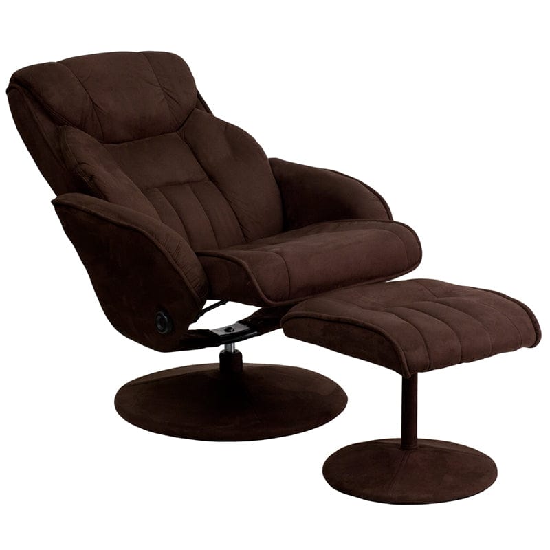 Contemporary Multi-Position Recliner and Ottoman with Circular Wrapped Base in Brown Microfiber - BT-7895-MIC-PINPOINT-GG FLASHMEGA