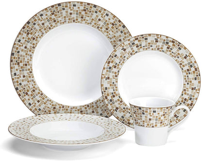 Cuisinart Aleria Brown Collection 16-Piece Porcelain Dinnerware Set - CU-CDP01-S4ADB Elegant AccScents
