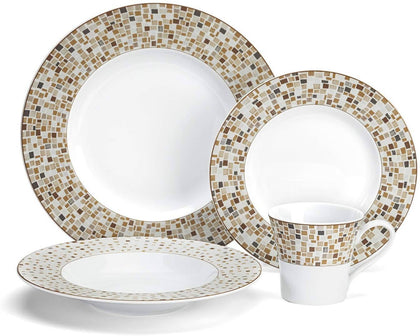 Cuisinart Aleria Brown Collection 16-Piece Porcelain Dinnerware Set - CU-CDP01-S4ADB