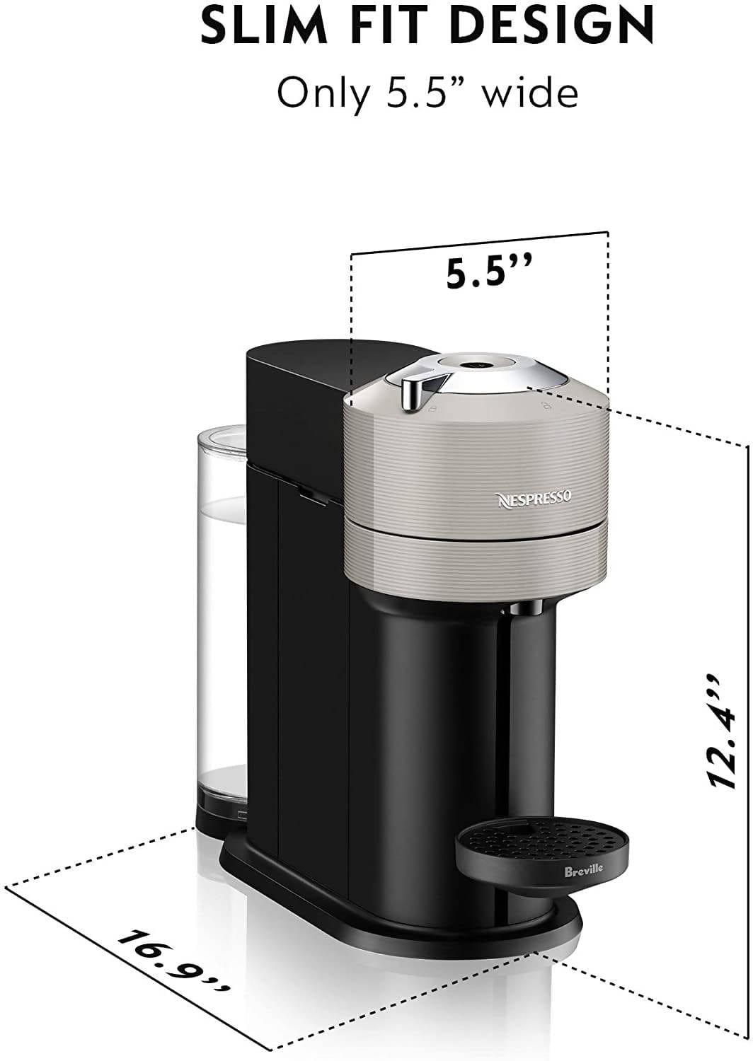Nespresso by Breville Vertuo Next Coffee & Espresso Machine (Light Grey) is a single-serve machine with Centrifusion technology to gently brew both coffee and espresso. Its slim fit makes the perfect addition to any kitchen or countertop - NESC-407-1063 Elegant AccScents