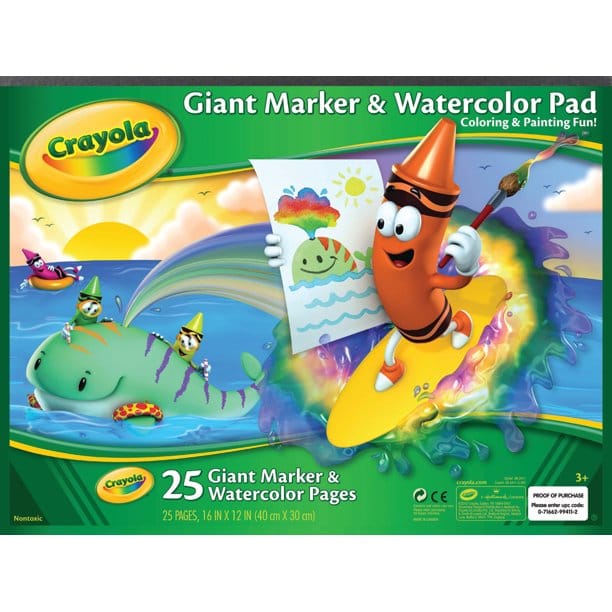 CRAYOLA  Giant Marker & Watercolor Pad: Containing 25 blank pages, this watercolor paper pad includes thicker paper to take on paint and ink without bleeding through the pages - 99-3411 ebuystt