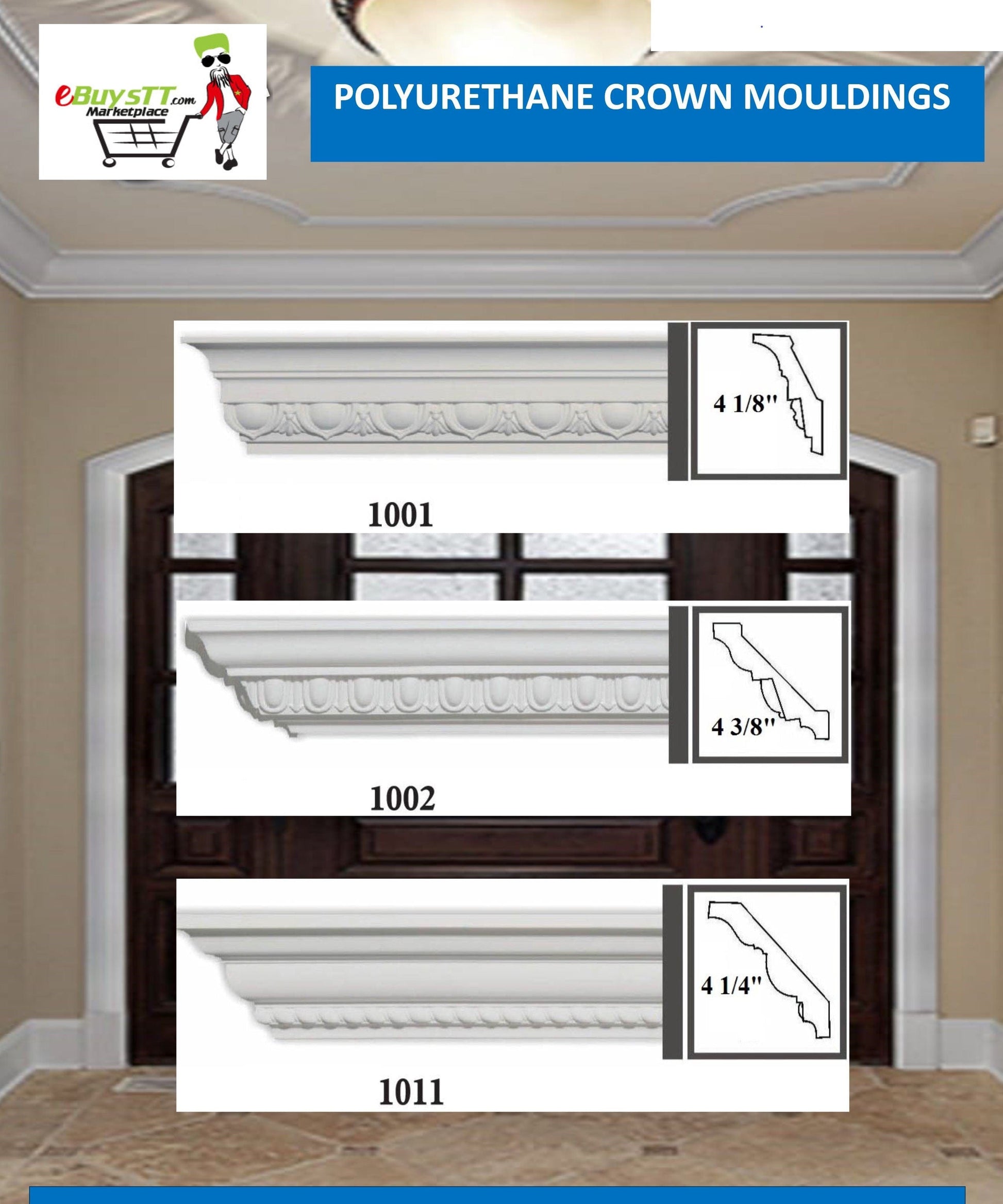 MOULDING Pattern Crown Moulding Polyurethane- 8FT LENGTH MARMEGA