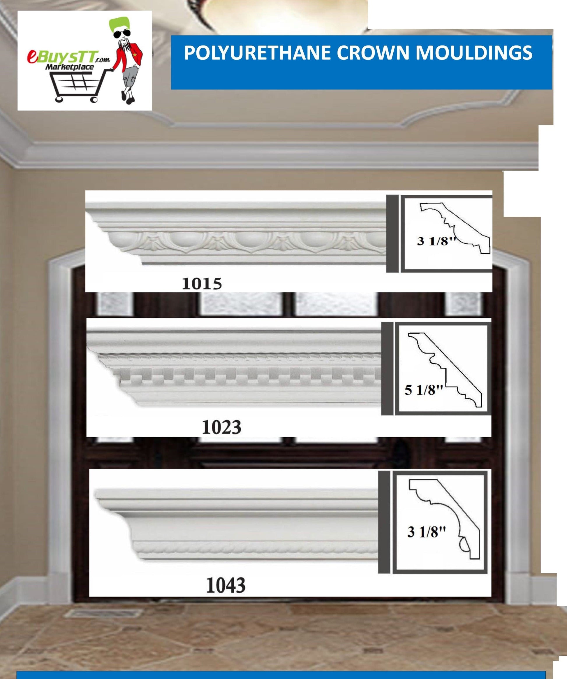 MOULDING Pattern Crown Moulding Polyurethane- 8FT LENGTH MARMEGA