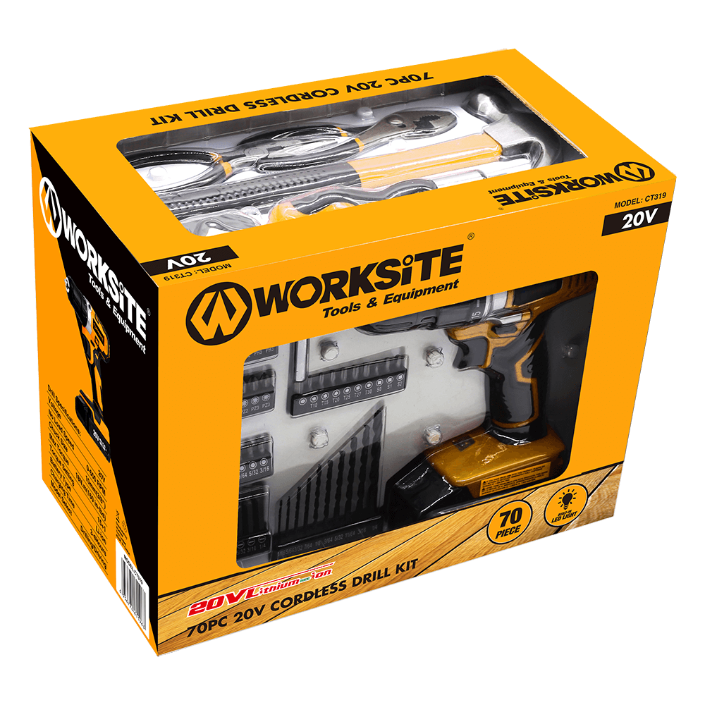 Worksite Cordless Project Kit x 70pcs. This compact tool kit contains the most useful advanced tools for designing, repairing. Power Tools Combo Kit With 20V Cordless Drill. For drilling in wood, metal and plastics - CT70-CB