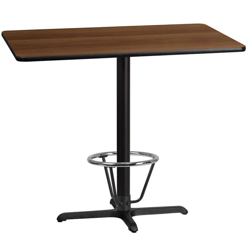 30'' x 48'' Rectangular Black Laminate Table Top with 23.5'' x 29.5'' Bar Height Table Base and Foot Ring [XU-BLKTB-3048-T2230B-3CFR-GG] Fl Furniture