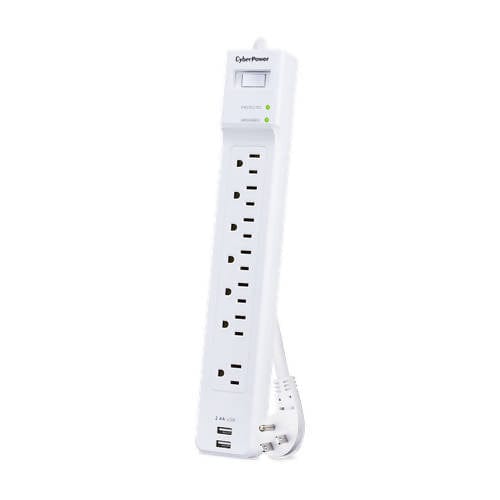 CyberPower CSP604U Professional Surge Protector, 1200J/125V, 6 Outlets, 2 USB Charge Ports, 4ft Power Cord -393883