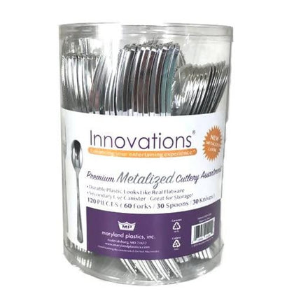 Innovations Metalized Cutlery 120 Units Piece Plastic Cutlery Set, Forks, spoons, Knives, -2923