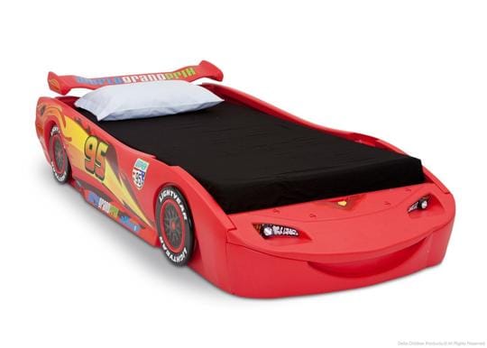 Delta Twin Bed Cars: Just Like Lightning McQueen Details like a spoiler, working headlights, colorful decals of McQueen's - BB86655CR