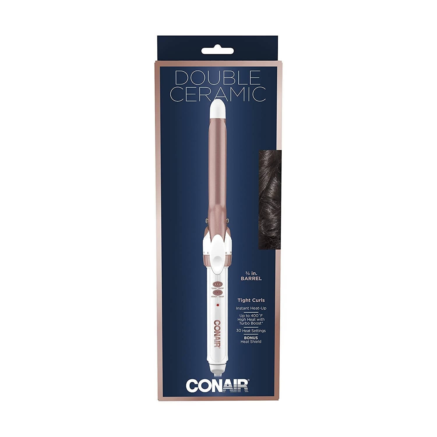 Conair Double Ceramic 3/4 inch Curling Iron (White/Rose Gold) has a higher ceramic content to deliver even heat, fast styling and long-lasting curls - C-CD700GN Pie's Variety Store