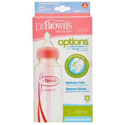 Dr Browns Natural Flow Options 2pk 8oz Narrow Bottles: Vent and nipple create vacuum free feeding - SB82305-ESX