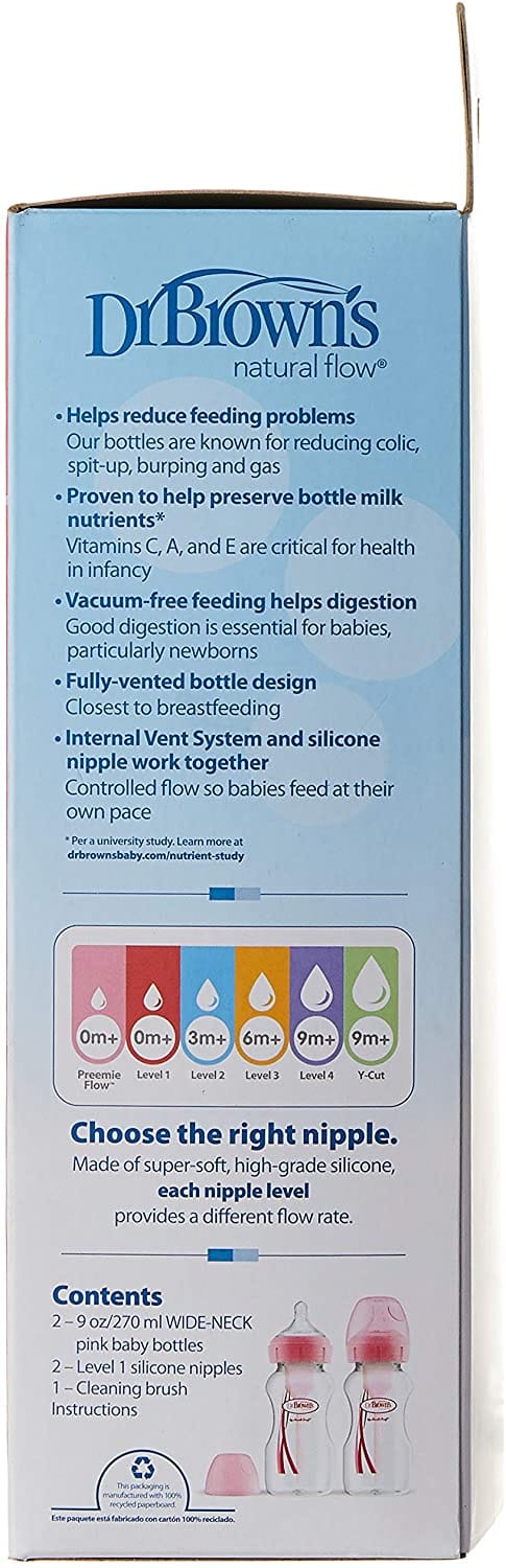 Dr Browns Options+ 2pk 9 Oz Wide Neck Pink Bottles: . From nipple to base, the Options+™ Wide-Neck Bottle makes for a comfortable feeding experience for baby - WB92601-ESX ebuystt