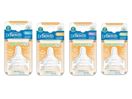 Dr Browns Natural Flow Options+ Baby Bottle Nipples Wide Neck 2pk Assorted - WN2201