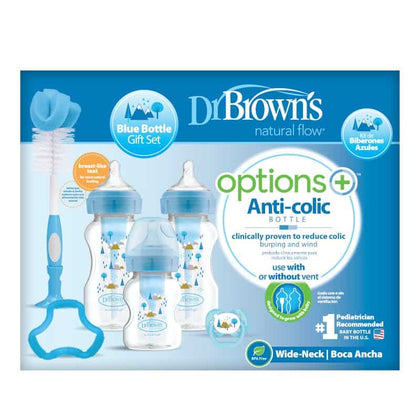 Dr Browns Natural Flow Options+ Wide Neck Blue Bottle Gift Set: Anti-Colic Bottle is clinically proven to reduce windy colic - WB03602