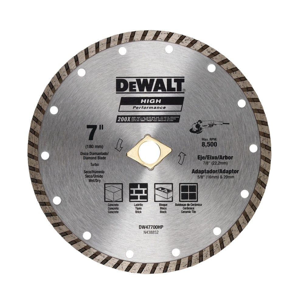 Dewalt Diamond Masonry Wet/Dry Continuous Edge Blade Turbo 7 Inches (180MM) - For General Purpose Cutting Of Cured Concrete, Pavers, Brick, Block, Tile, Bluestone, Flagstone Or Any Similar Materials - DW47700HP MEGA