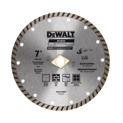 Dewalt Diamond Masonry Wet/Dry Continuous Edge Blade Turbo 7 Inches (180MM) - For General Purpose Cutting Of Cured Concrete, Pavers, Brick, Block, Tile, Bluestone, Flagstone Or Any Similar Materials - DW47700HP