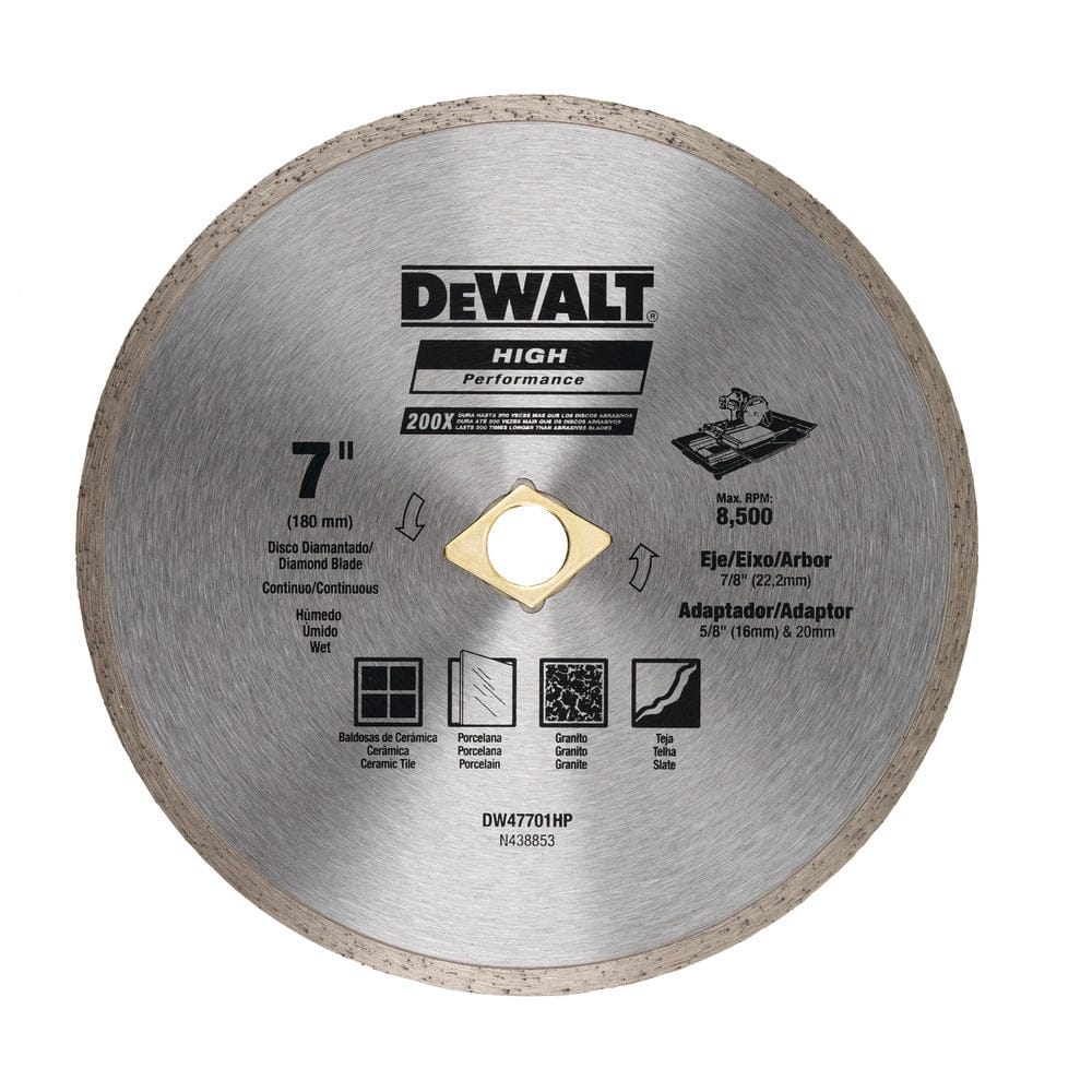 Dewalt Diamond Wet/Dry Continuous Edge Blade 7 Inches (180MM) - For General Purpose Cutting Of Ceramic Tile, Porcelain, Granite, Slate Or Any Similar Materials (180MM) - DW47701HP MEGA