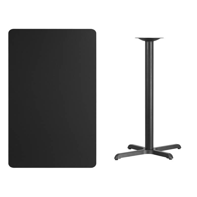 30'' x 48'' Rectangular Black Laminate Table Top with 23.5'' x 29.5'' Bar Height Table Base [XU-BLKTB-3048-T2230B-GG] Fl Furniture