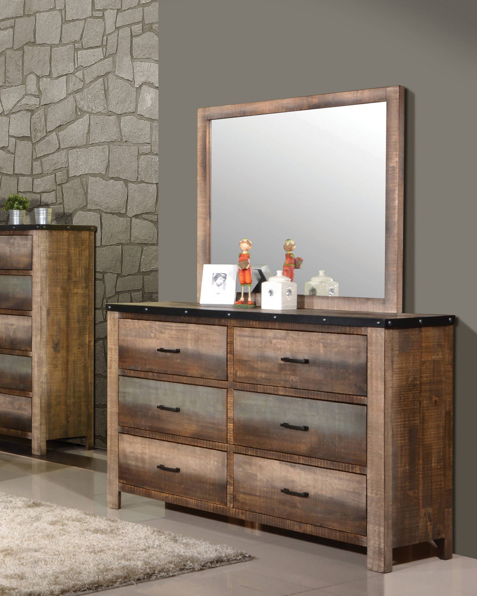 Sembene 6-Drawer Dresser Antique Multi-Color Collection: Add A Touch Of Rustic Charm To Your Bedroom Decor. This Wooden Dresser Is Finished In Pleasing Earth Tones, Giving It A Classic Look.  SKU: 205093