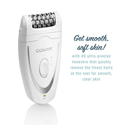 Conair® Satiny Smooth® Total Body Duo Epilator, Cordless Rechargeable features 40 tweezers to quickly remove even the finest hair at the root for smooth skin- E20