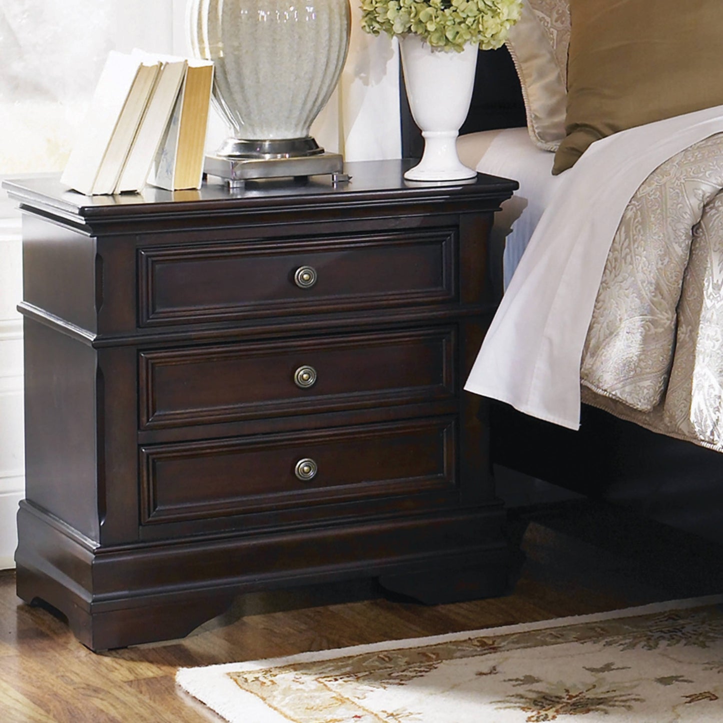 Cambridge 3-Drawer Rectangular Nightstand, Cappuccino Collection: Cambridge, Crafted Of Solid Wood And China Birch Veneers, Keeps Jewelry Safe Or Treasured Keep Safe SKU: 203192 coastmega