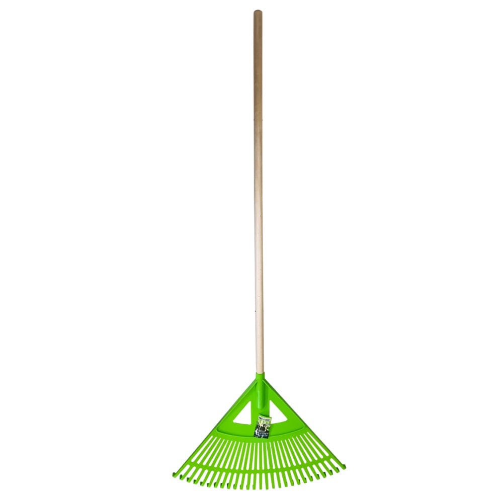FLOW RITE PLASTIC GARDEN RAKE WITH WOODEN HANDLE, This rake is ideal for removing fallen dry leaves, grass clippings, and other debris from your lawn - FG-27W Pie's Variety Store