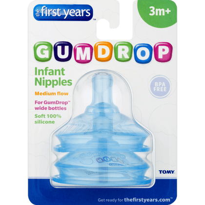 FIRST YEARS  Nipples Gumdrop 2pk Wide Neck: Extend the life of your GumDrop Wide Neck Bottles with these Replacement Nipples - Y4970