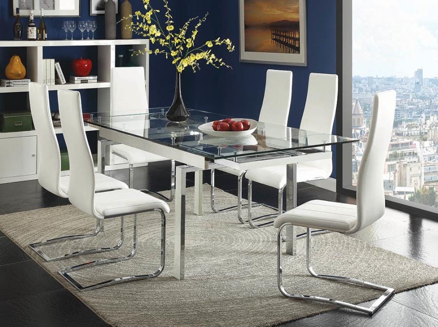 Wexford Glass Top Dining Table With Extension Leaves Chrome 106281 ebuystt