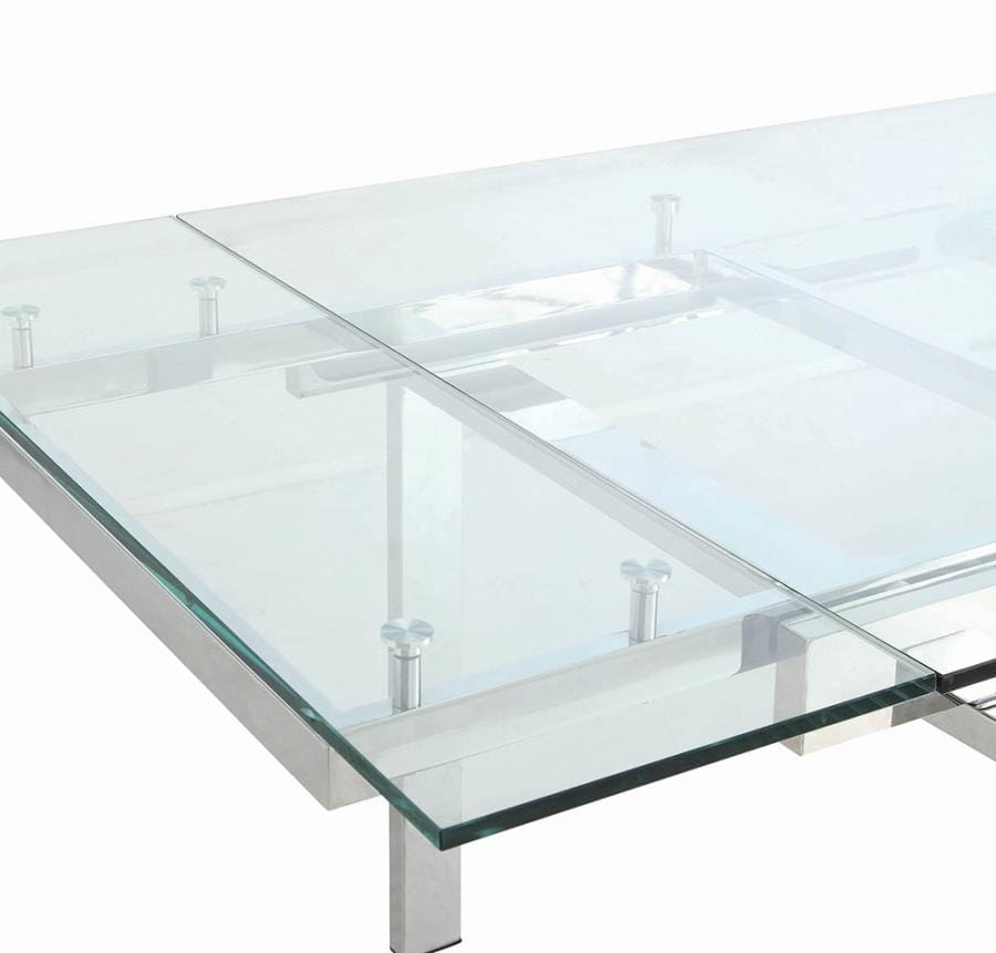 Wexford Glass Top Dining Table With Extension Leaves Chrome 106281 ebuystt