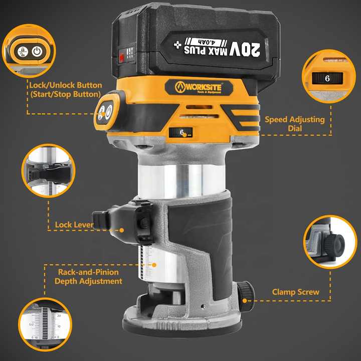 Worksite 20V Cordless Router, The CR326 is engineered for a full range of cabinetry and woodworking applications - CR326 Worksite Power Tools