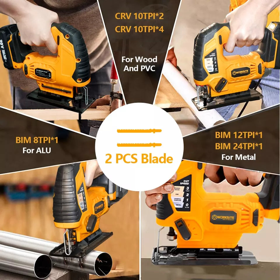 Worksite 600w Jig Saw with 65mm Working Capacity. Ideal For the Professional Tradesman. Use in Woodworking, Craft Projects, DIY Projects, Metal Cutting And Many More- CJS326 Worksite Power Tools