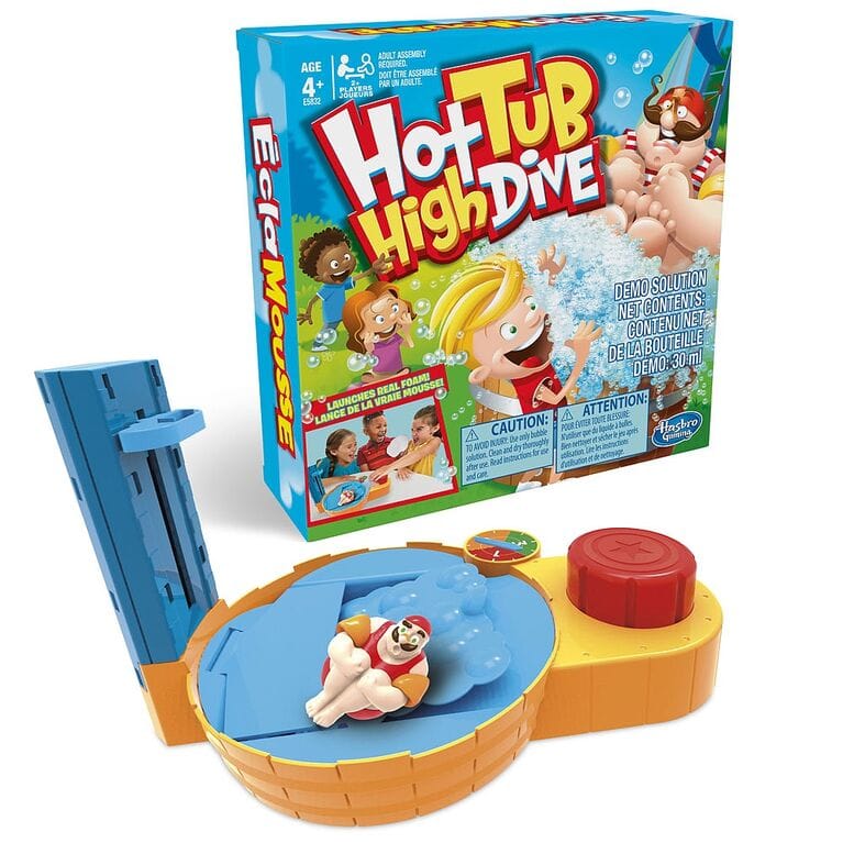 Hasbro Hot Tub High Dive: Pour the included demo bubble solution into the tub unit, spin the spinner, then press the big red button the number of times shown to send the diver up or down the ladder - E1919 ebuystt