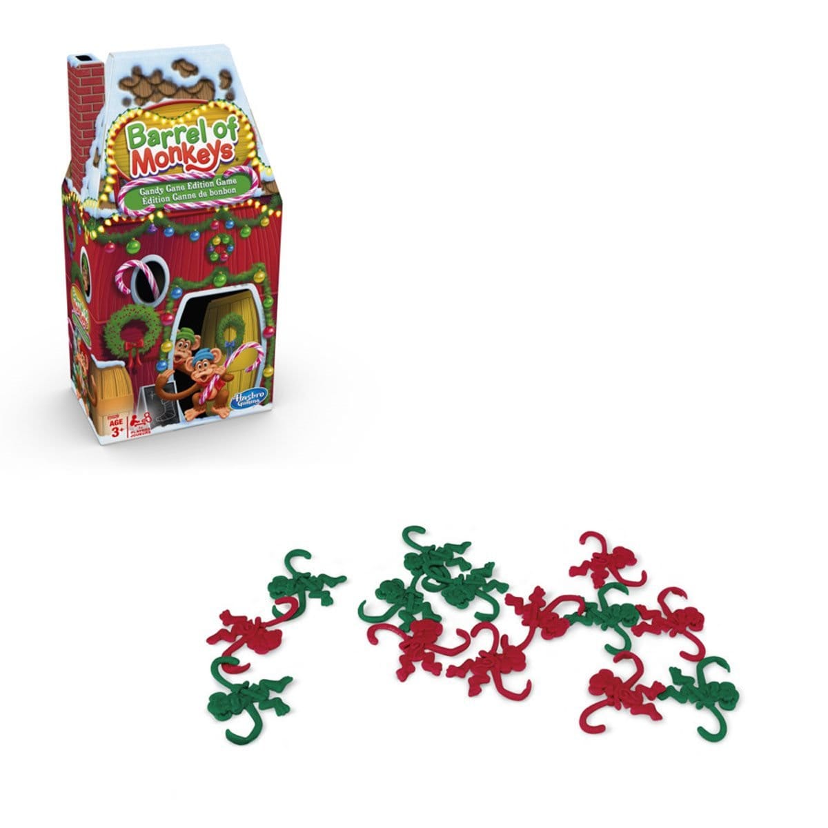 HASBRO  Barrel Of Monkeys: The holiday season is a great time to play the barrel of monkeys candy cane edition game with family and friends - E5529
