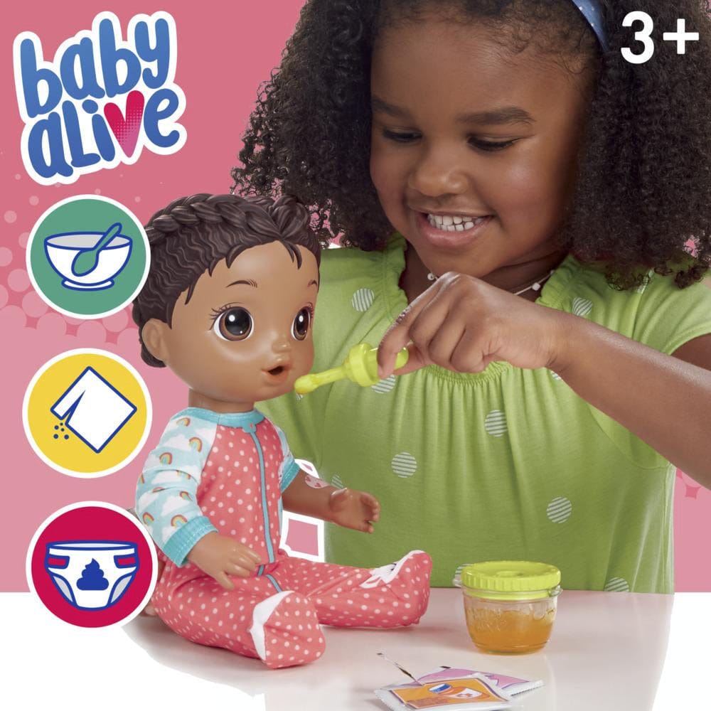 HASBRO  Baby Alive Mix My Medicine Baby: Includes doll, diaper, medicine cup and dropper, 2 packets of doll medicine, interactive thermometer, removable pajamas, bandage stickers, tissue, and instructions - E6941 ebuystt