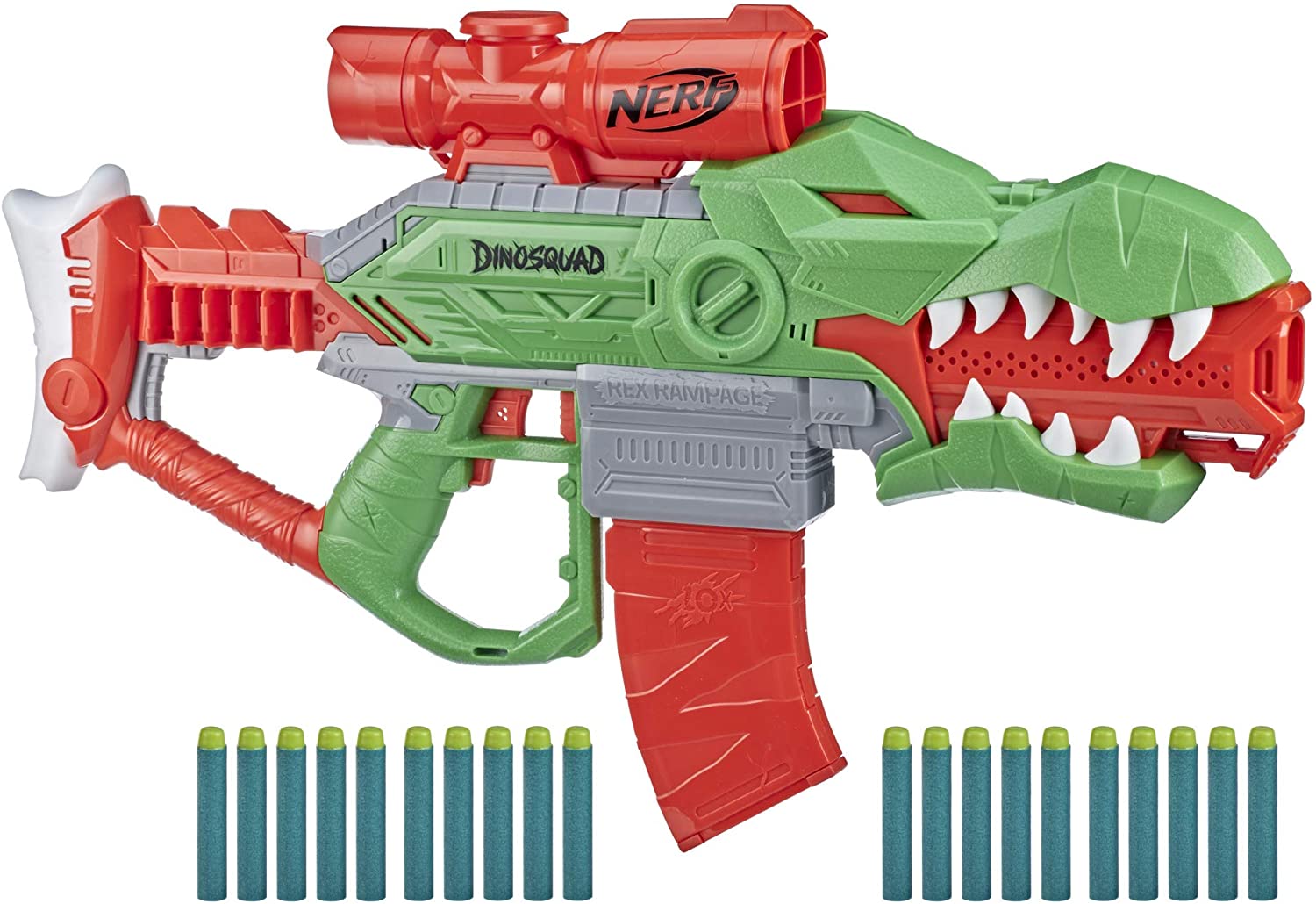 HASBRO Nerf Rex Rampage Dino Squad: Blast into battle with the power of a T-rex with this blaster that features awesome dinosaur details - F0808