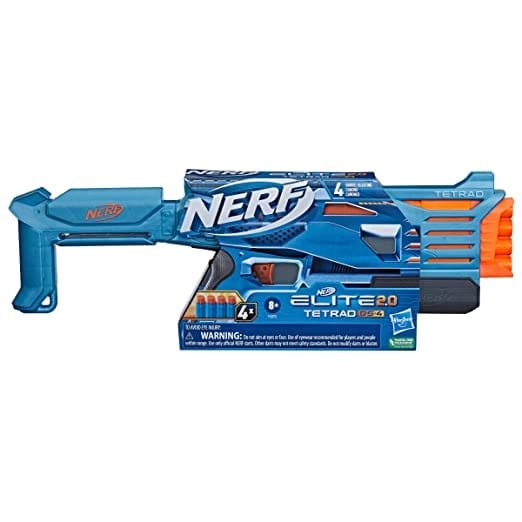HASBRO Nerf Elite 2.0 Tetrad: Get blasting in 3 quick steps! Load the barrels, pump the priming slide backward and forward, and pull the trigger to unleash 1 dart - F5026 ebuystt