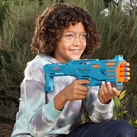 HASBRO Nerf Elite 2.0 Tetrad: Get blasting in 3 quick steps! Load the barrels, pump the priming slide backward and forward, and pull the trigger to unleash 1 dart - F5026 ebuystt